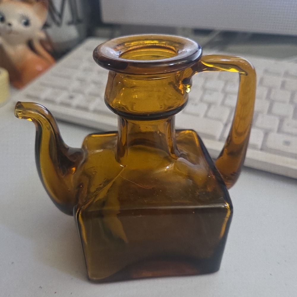 Bloomfield? Cruet Brown Square Glass 4" Tall Vintage MCM Style Flower Vase